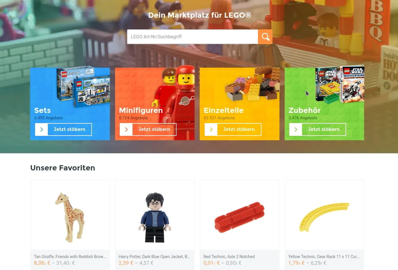 Screenshot der Startseite von BrickScout.com